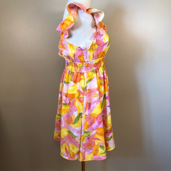 Blu Pepper Colorful Floral Ruffled Pull Over Dress Size M - Picture 3 of 10